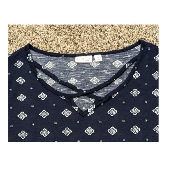 Kim Rogers Curvy Short Sleeve Knit Top Blouse Tunic Navy Size 1X Blue & White - Picture 3 of 6